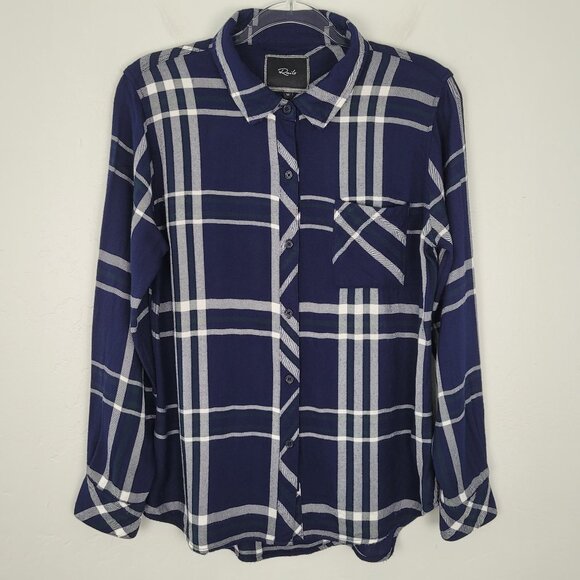 Rails Hunter Button Up Shirt Long Sleeve Plaid Navy Blue White Green Size M - Picture 1 of 15